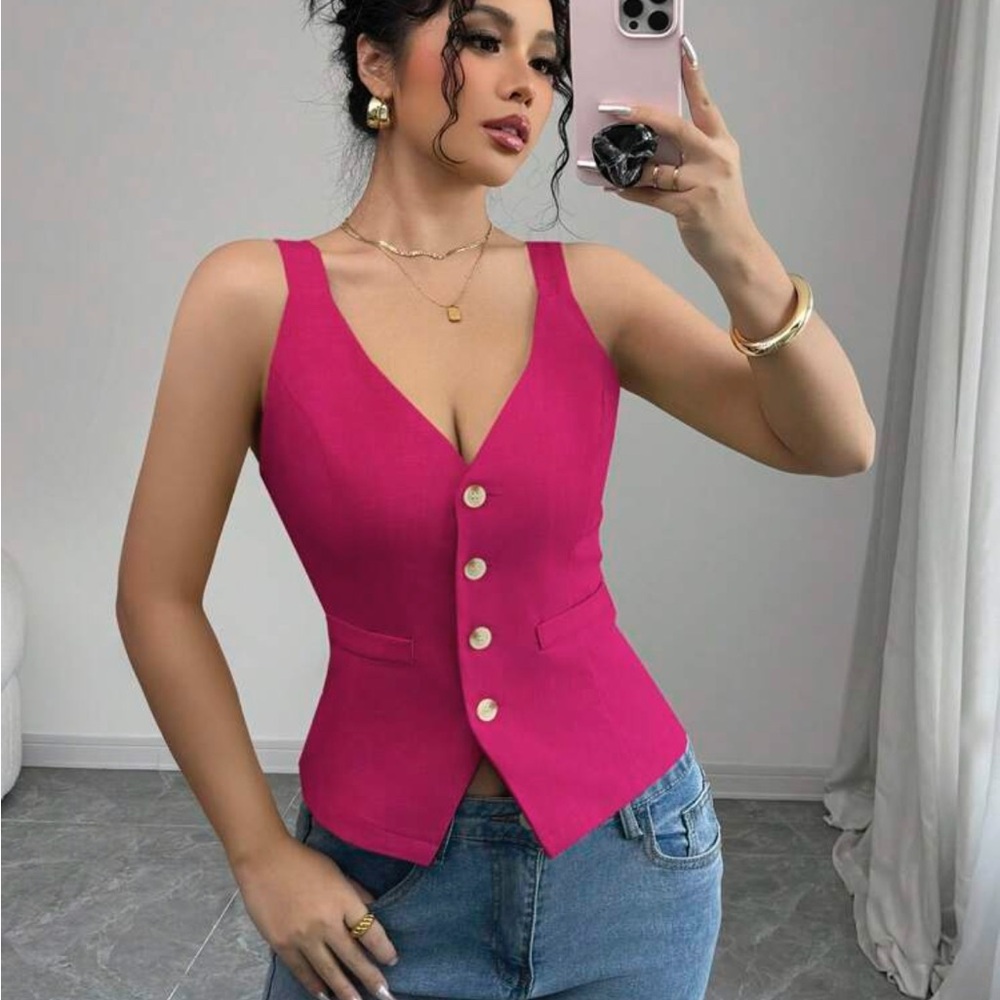 SHEIN Pink Sleeveless Fitted Tank Top